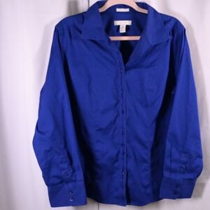 Chico's Blue No Iron Button Up Shirt Women's 2 US 12 Long Sleeve